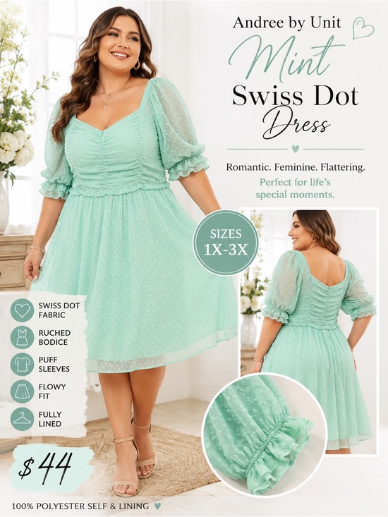 ANDREE BY UNIT Dresses & Skirts - ANDREE BY UNIT Mint Puff Sleeve Swiss Dot Mini Dress